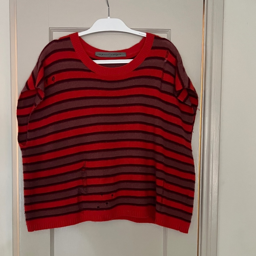 Raquel Allegra Distressed Striped Sleeveless Cashmere Sweater, Vest, T-shirt